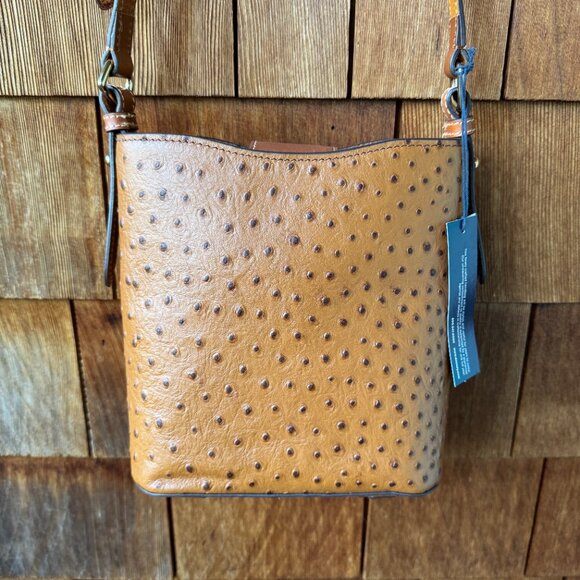 NWT Dooney & Bourke Tan Leather Ostrich Small Ridley Bag - H 9" x W 4.5" x L 8" - Picture 8 of 16
